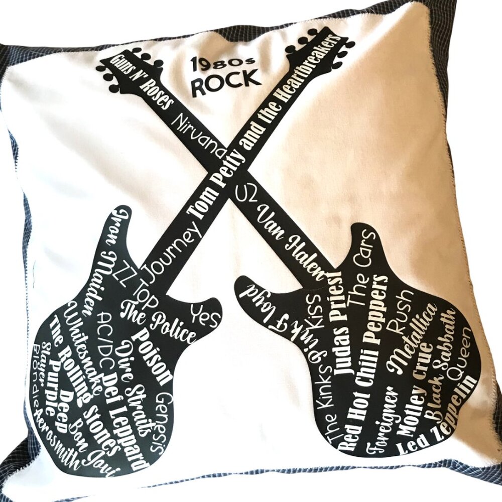Handmade Pillow Cover, 1980s Rock Bands Guitars Music Room Decor 18 x 18 inches - Picture 5 of 16